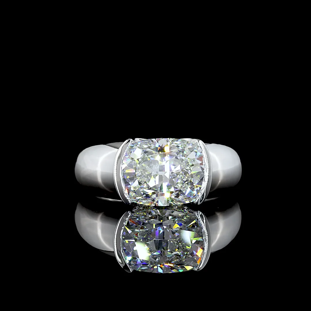 3.29 Cts 14k White Gold Cushion Brilliant Shape Solitaire Ring