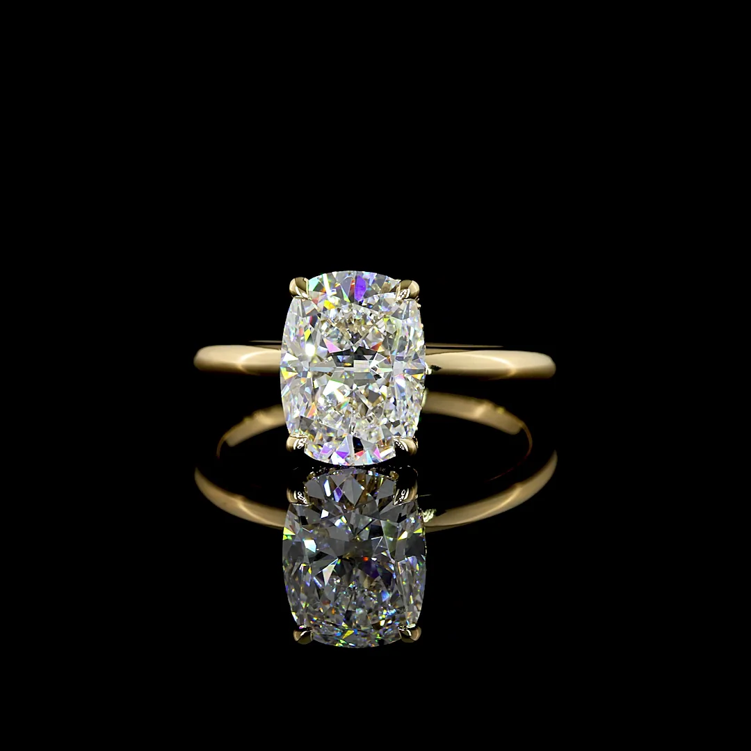 2.65 Cts 14k Yellow Gold Cushion Brilliant Shape Hidden Halo Ring