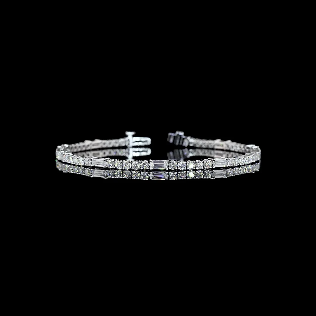 4.26 Cts 14k White Gold Mix Shape Station Line Tennis Bracelet