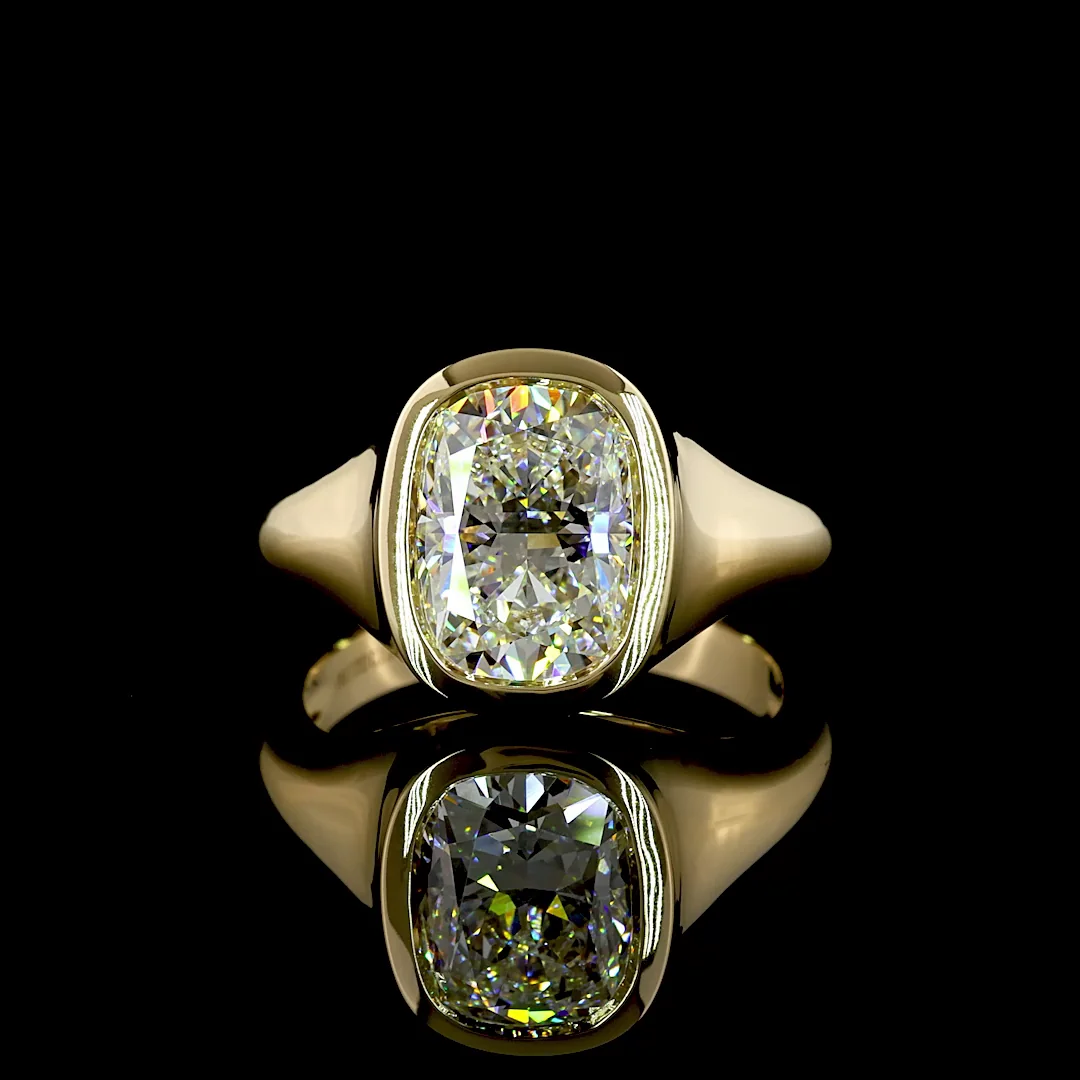 3.03 Cts 14k Yellow Gold Cushion Shape Solitaire Ring