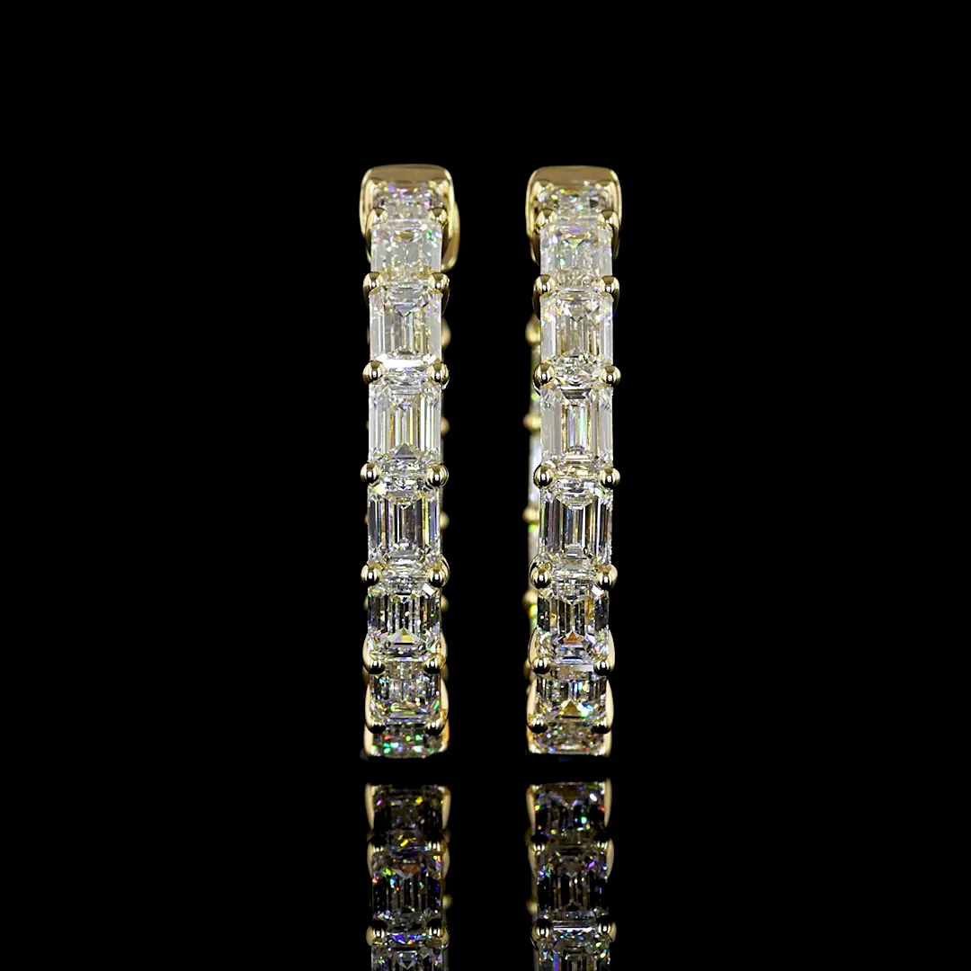 5.63 Cts 14k White Gold Emerald Shape Hoops Earring