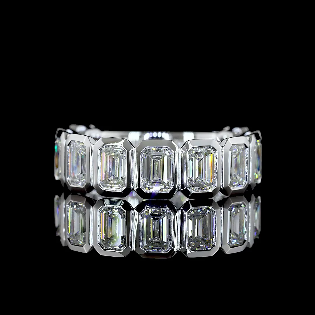 2.96 Cts 14k White Gold Emerald Shape 3/4 Band Eternity Band