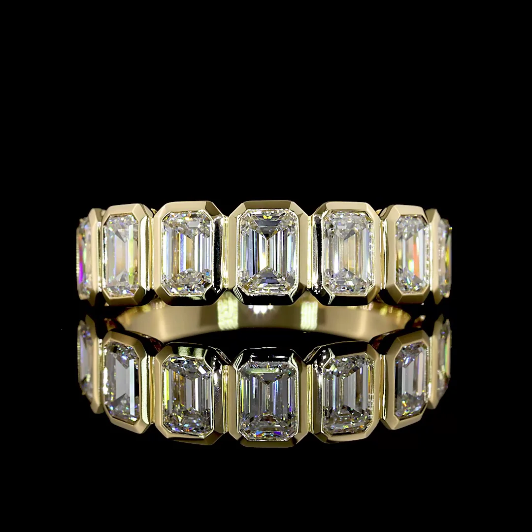 1.99 Cts 14k Yellow Gold Emerald Shape 7 Stones Eternity Band