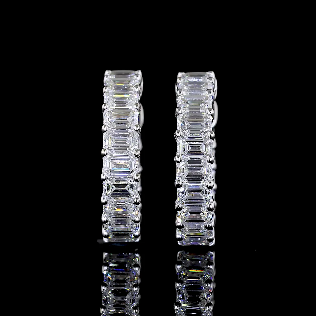 1.56 Cts 14k White Gold Emerald Shape Huggies Earring