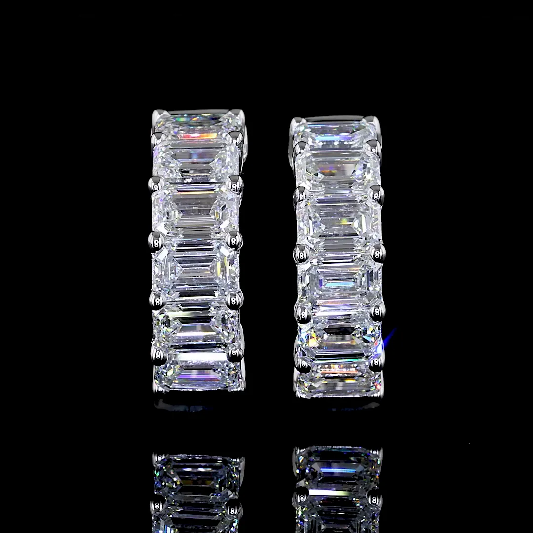 2.03 Cts 14k White Gold Emerald Shape Huggies Earring