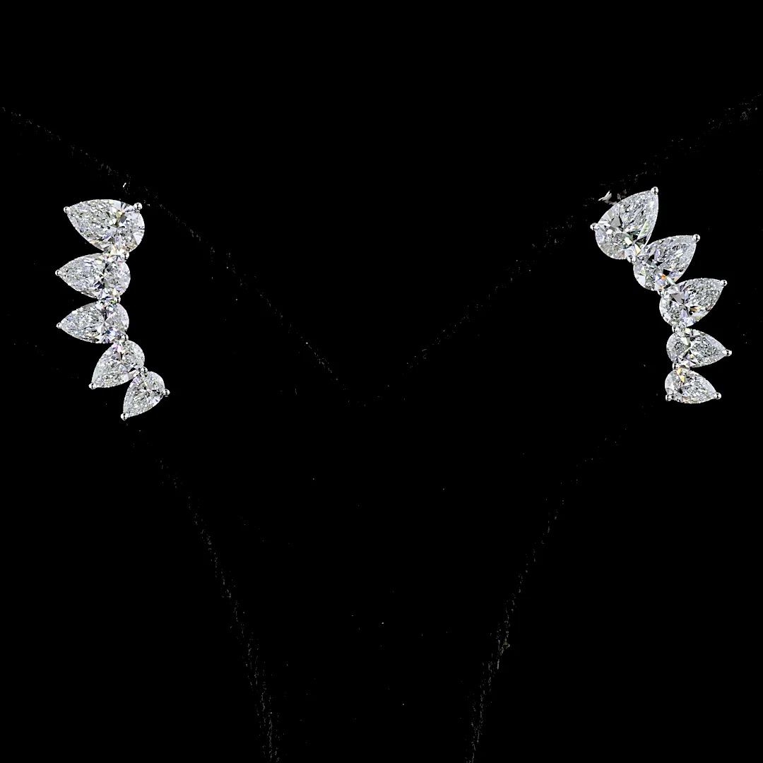 2.68 Cts 14k White Gold Pear Shape Crawler Earring