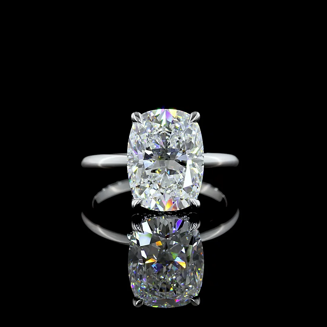 5.13 Cts 14k White Gold Cushion Brilliant Shape Hidden Halo Ring