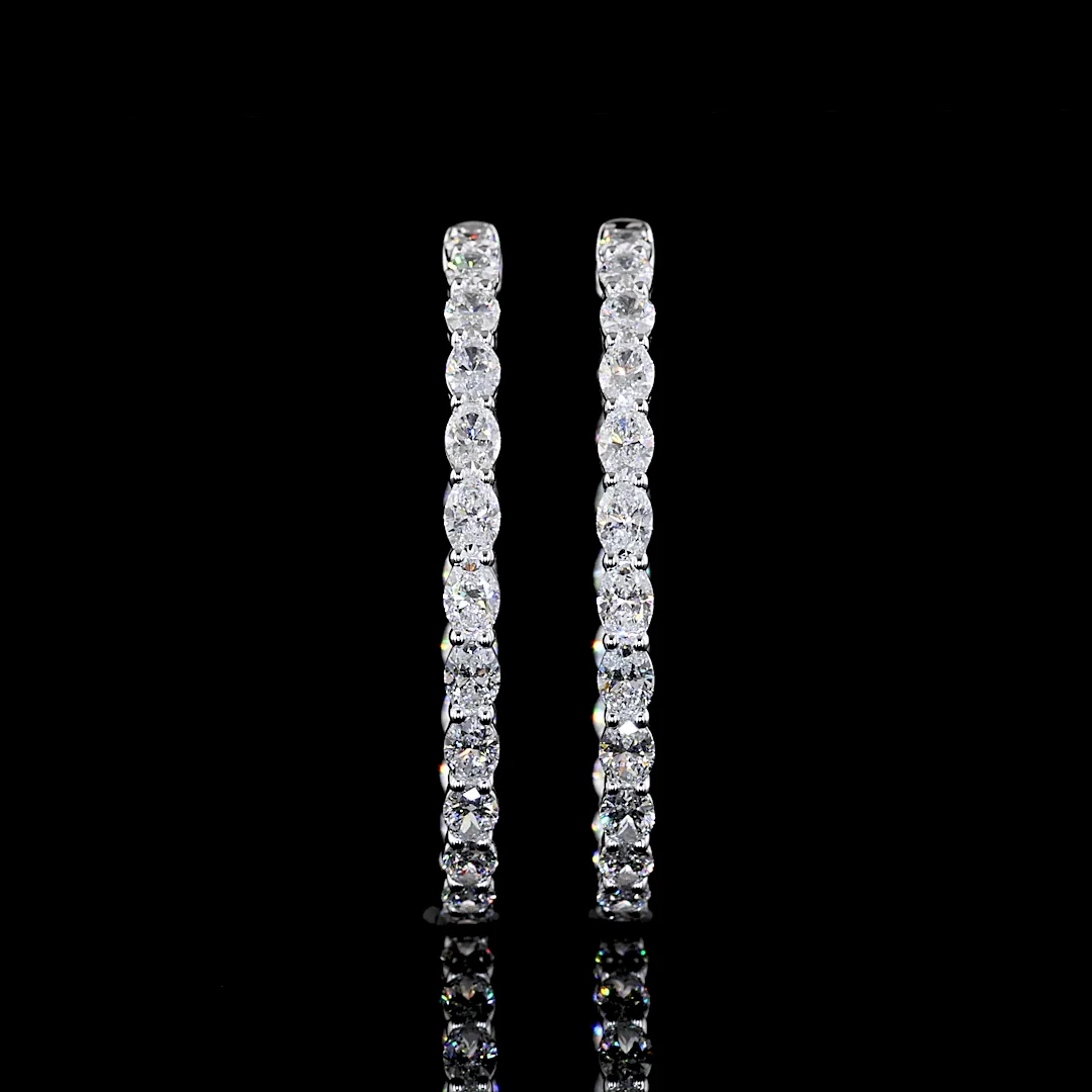 4.42 Cts 14k White Gold Oval Shape Hoops Earring