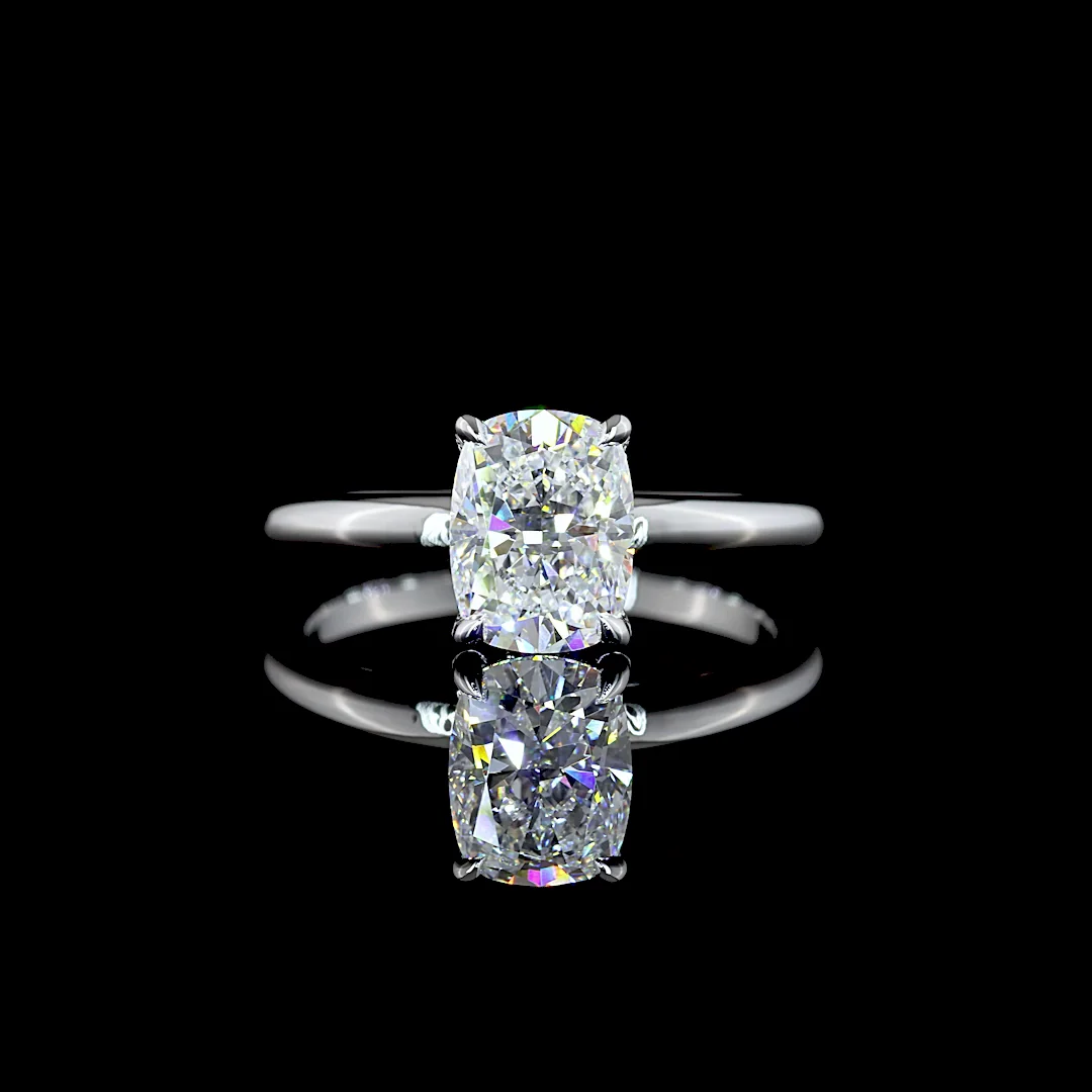 1.63 Cts 14k White Gold Cushion Modified Shape Hidden Halo Ring