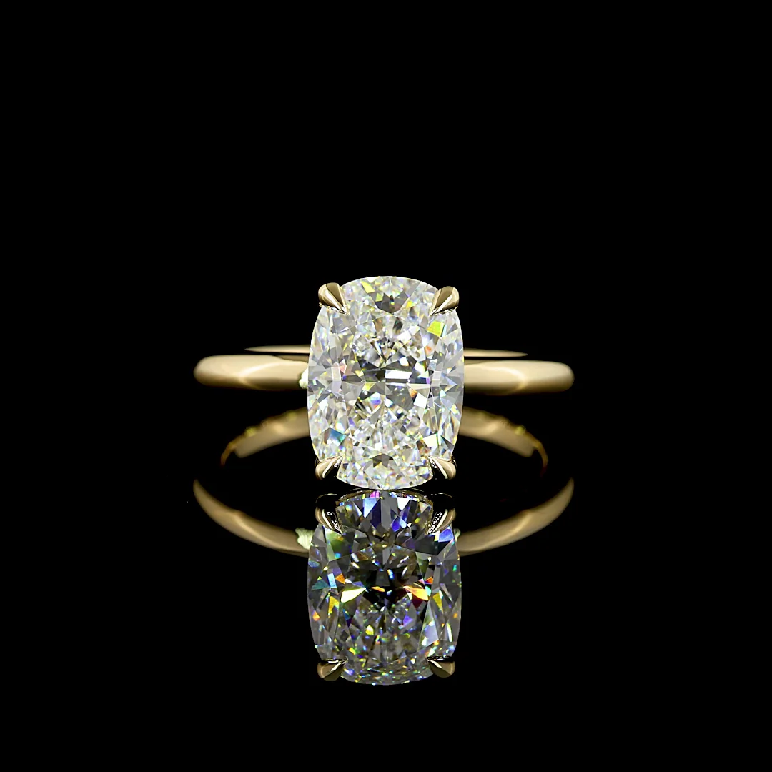 3 Cts 14k Yellow Gold Cushion Brilliant Shape Solitaire Ring