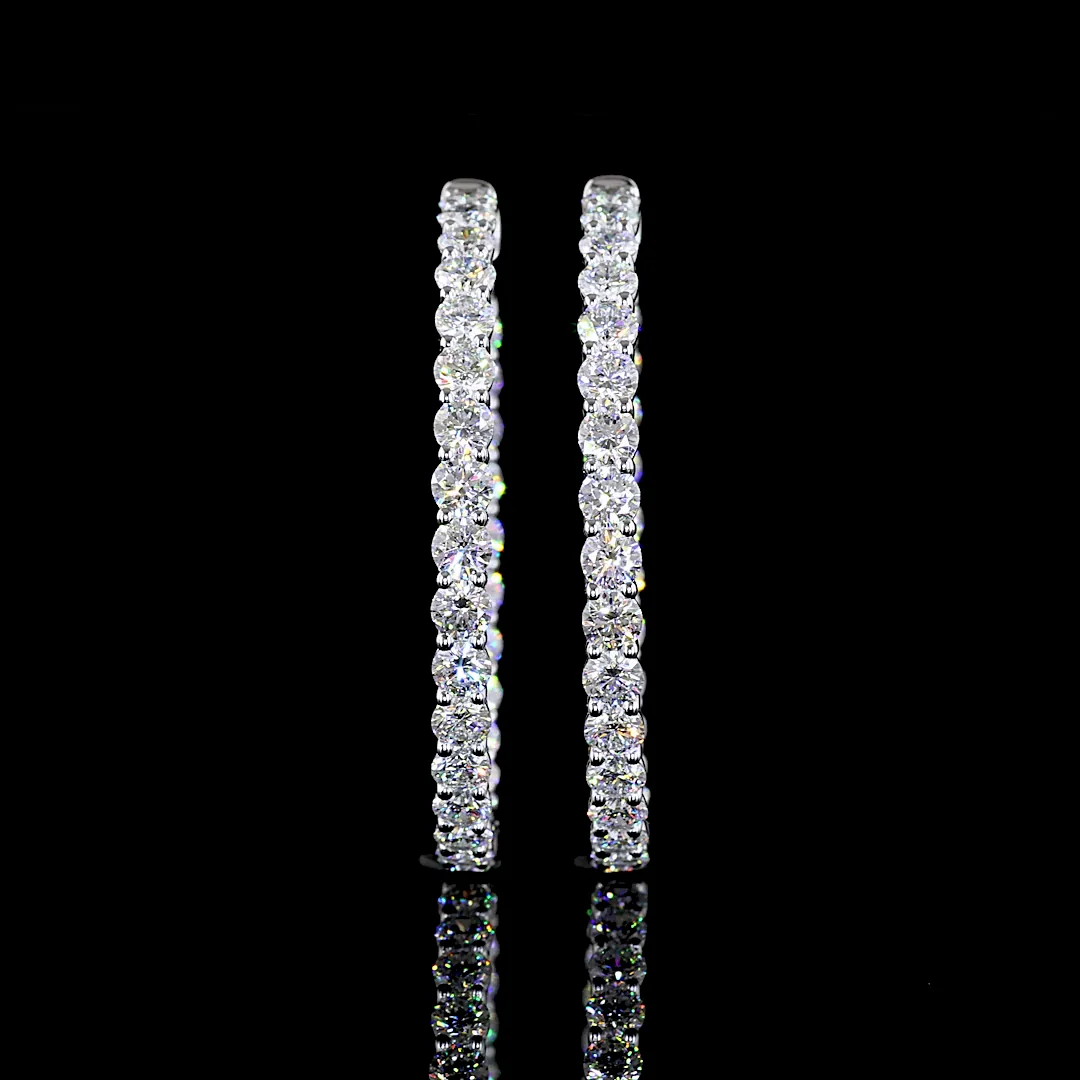 5.02 Cts 14k White Gold Round Shape Hoops Earring