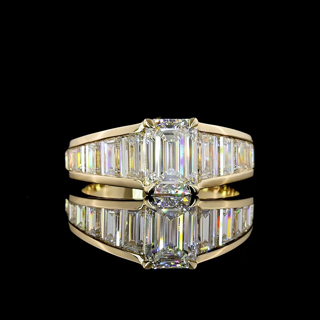 2.97 Cts 14k Yellow Gold Emerald Shape Special Ring