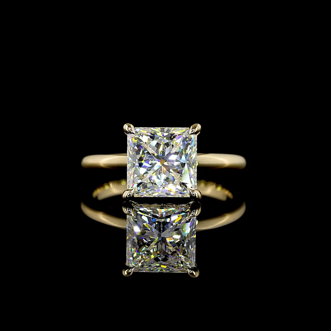 3.1 Cts 14k Yellow Gold Princess Shape Solitaire Ring