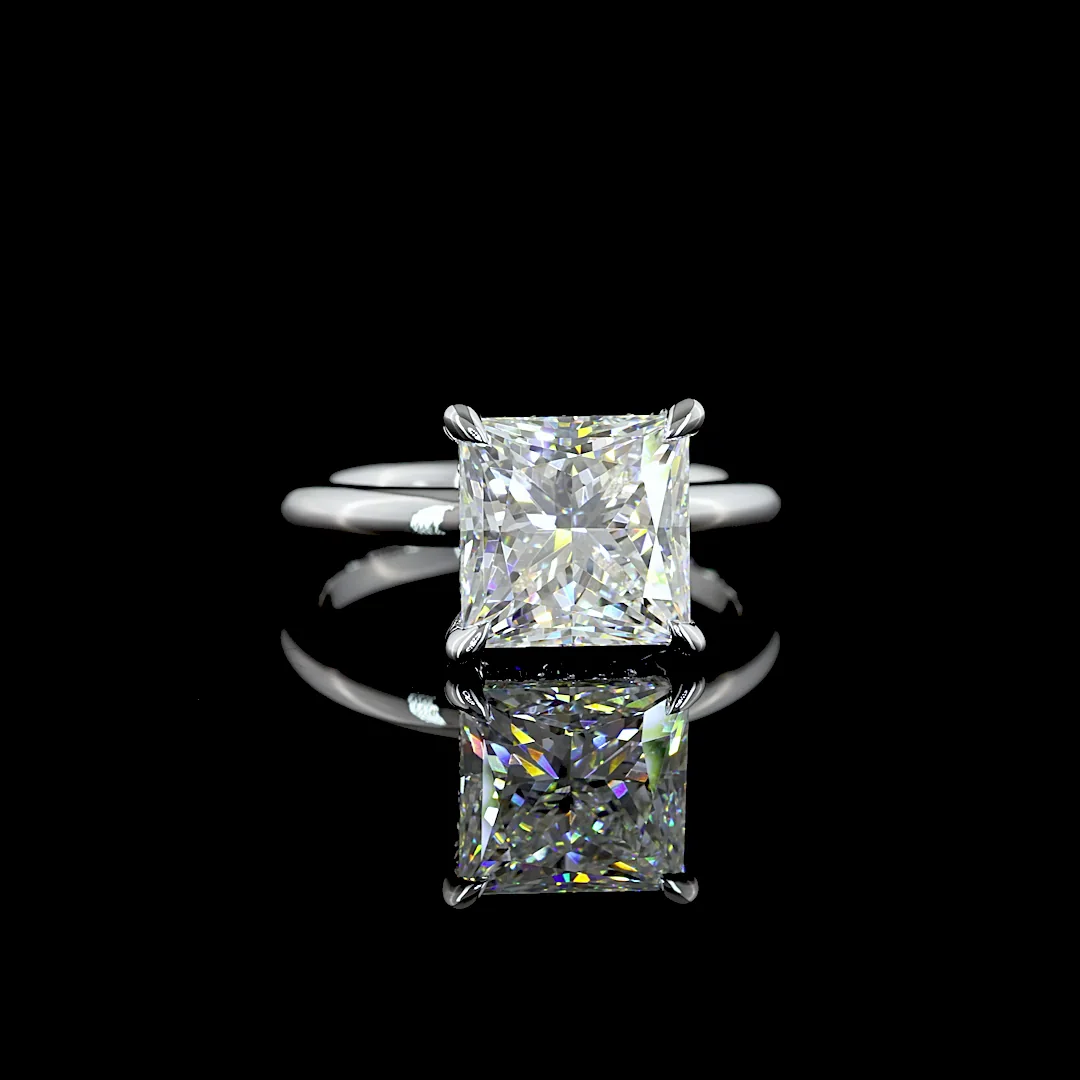 4.28 Cts 14k White Gold Princess Shape Hidden Halo Ring