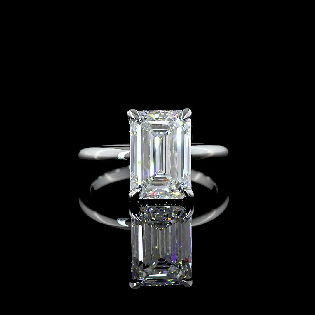 4.13 Cts 14k White Gold Emerald Shape Hidden Halo Ring