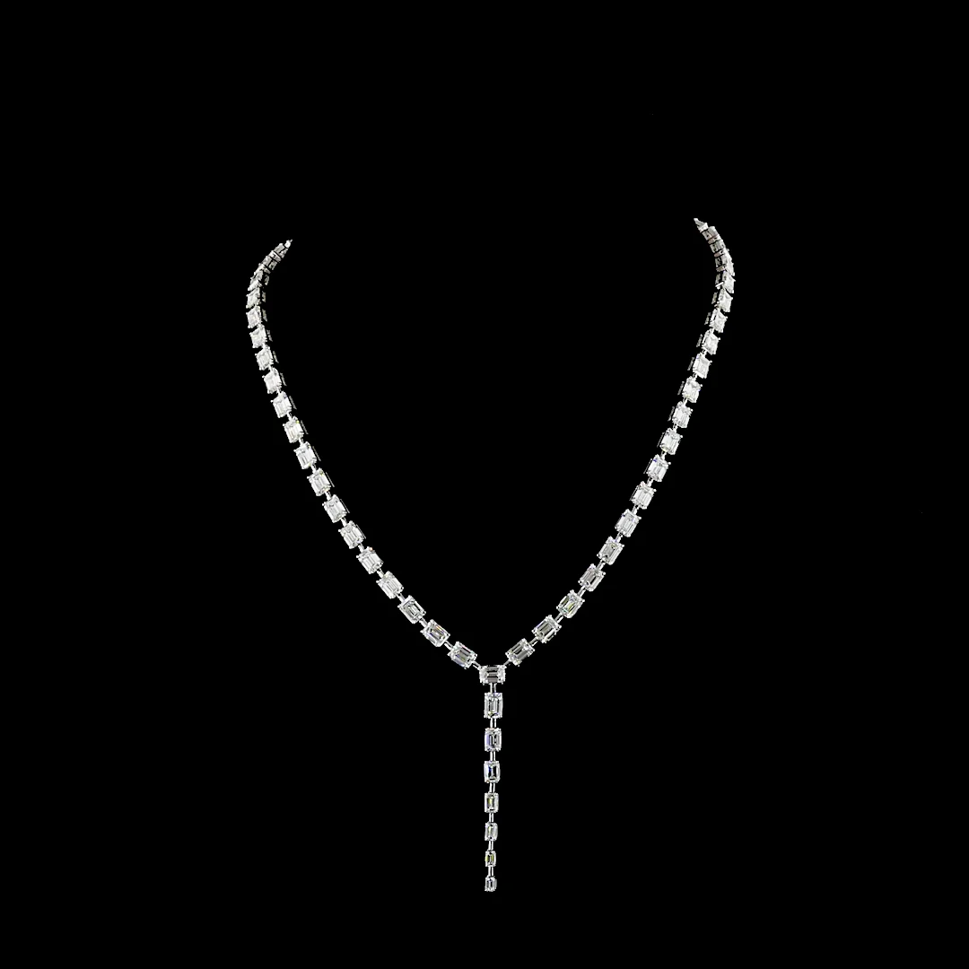 25.03 Cts 14k White Gold Emerald Shape Lariat Necklace