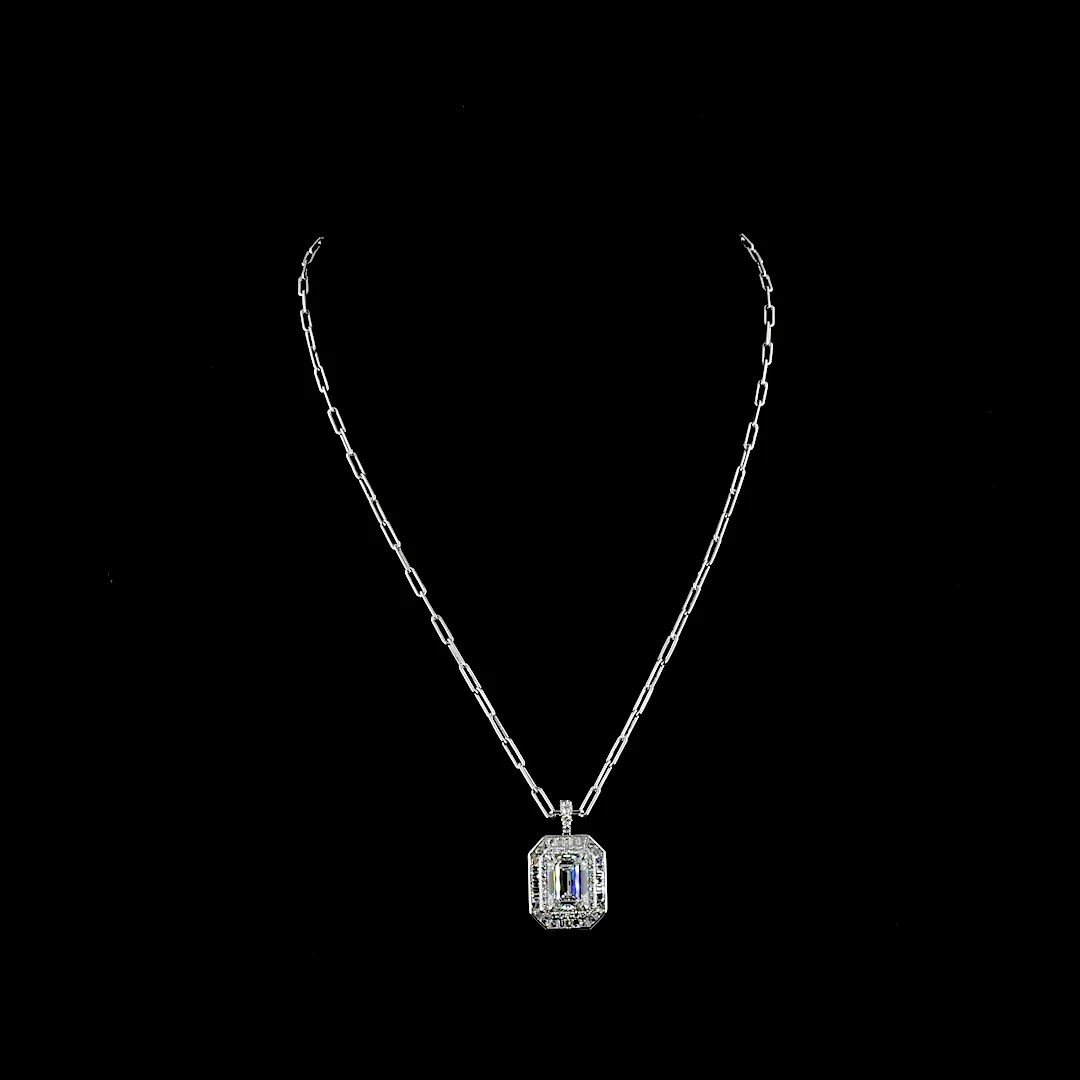 6.8 Cts 9k White Gold - 14k White Gold Emerald Shape Pendant Pendant