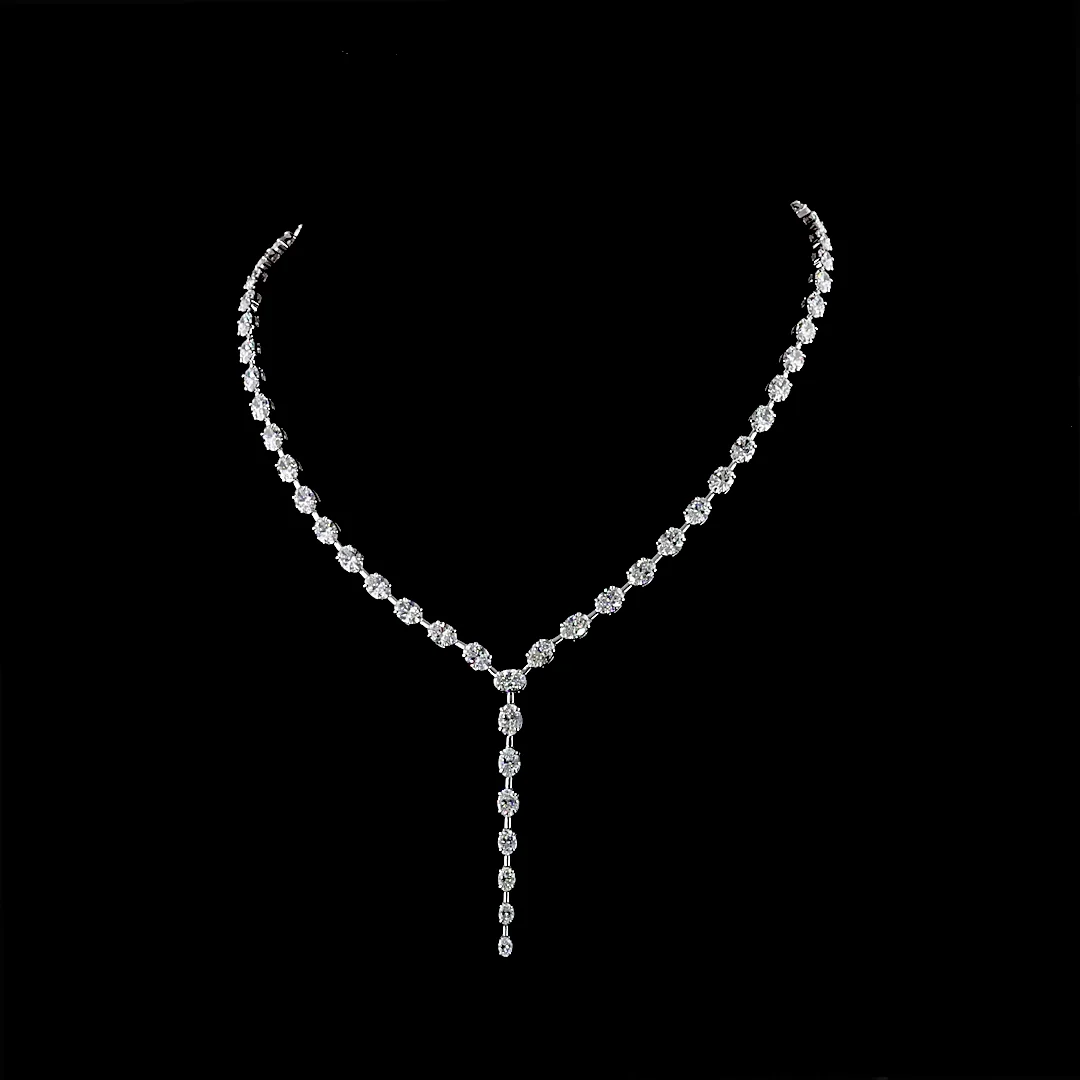 19.65 Cts 14k White Gold Oval Shape Lariat Necklace