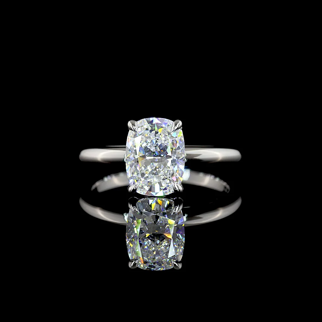 2.05 Cts 14k White Gold Cushion Brilliant Shape Solitaire Ring