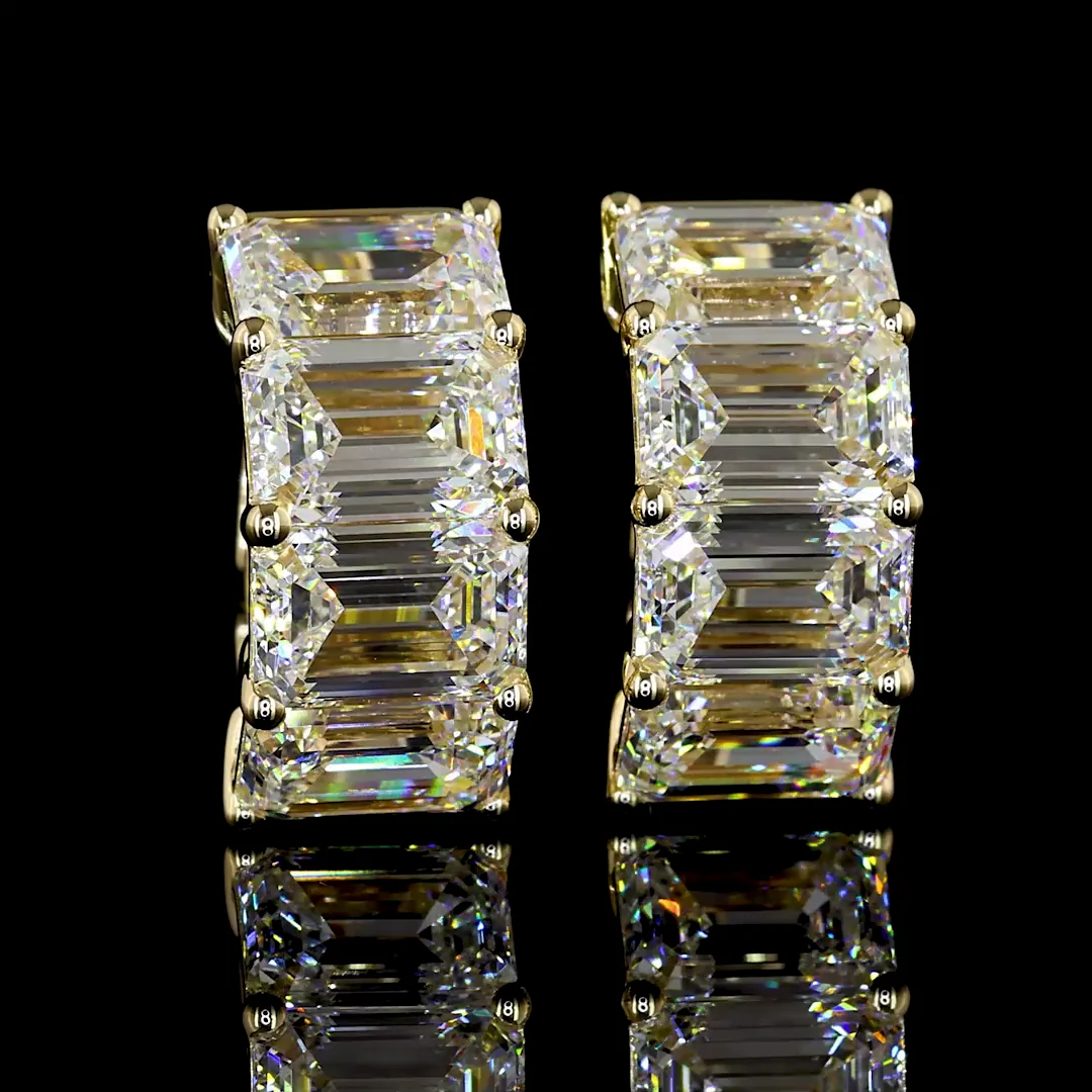 6.08 Cts 14k Yellow Gold Emerald Shape Huggies Earring