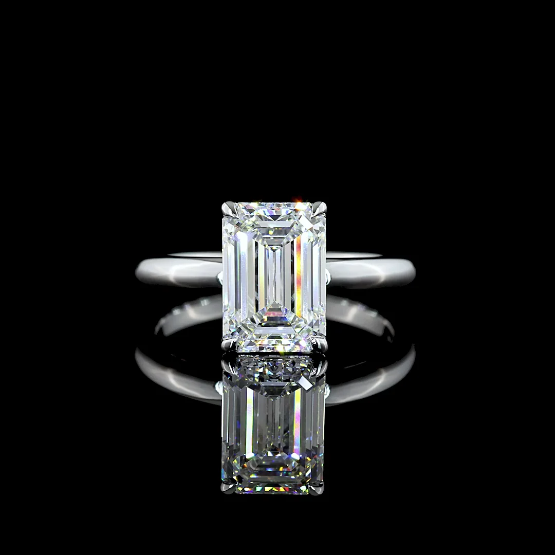 3.04 Cts 14k White Gold Emerald Shape Solitaire Ring