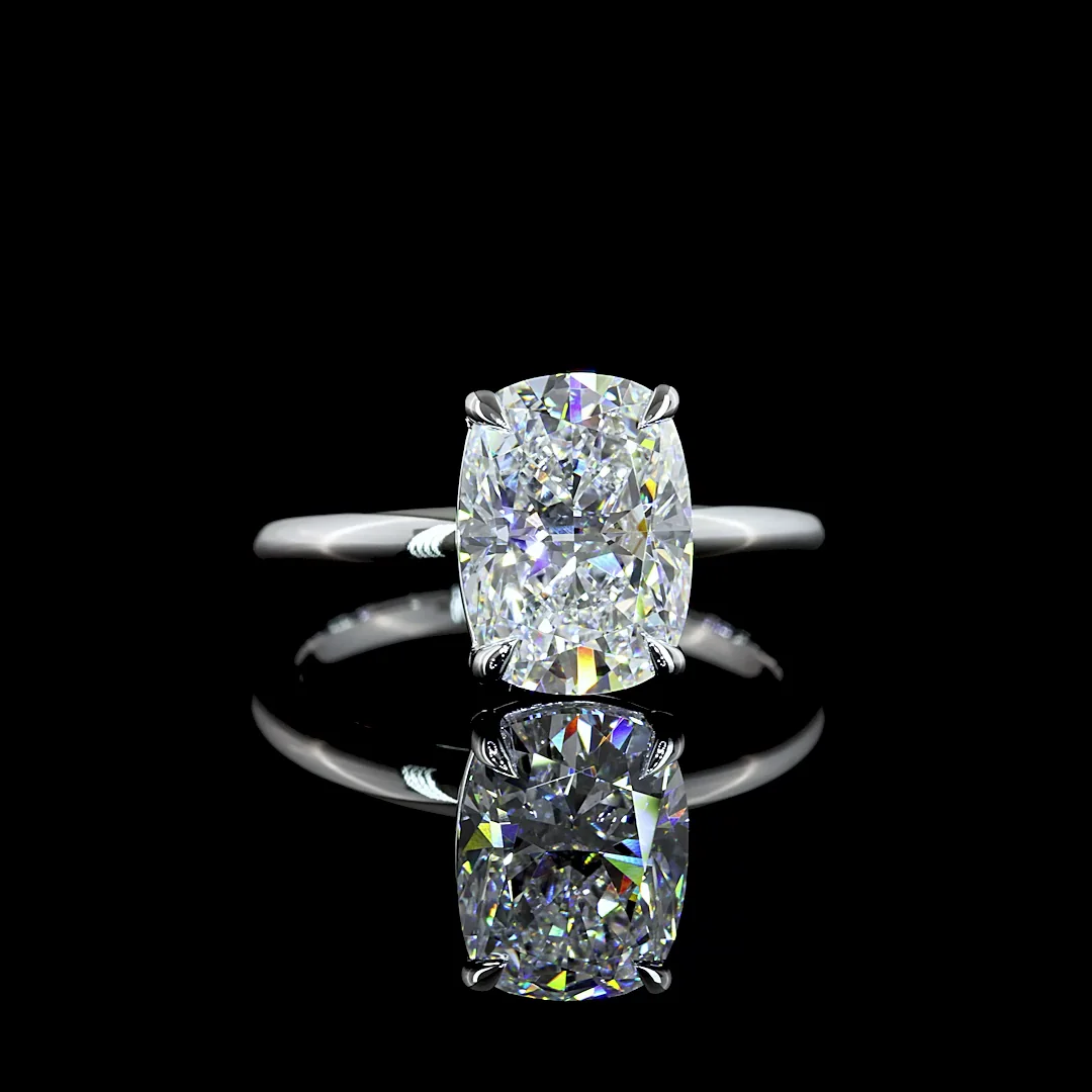 3.06 Cts 14k White Gold Cushion Brilliant Shape Solitaire Ring