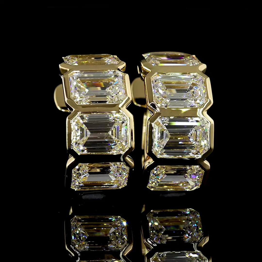 5.04 Cts 14k Yellow Gold Emerald Shape Huggies Earring