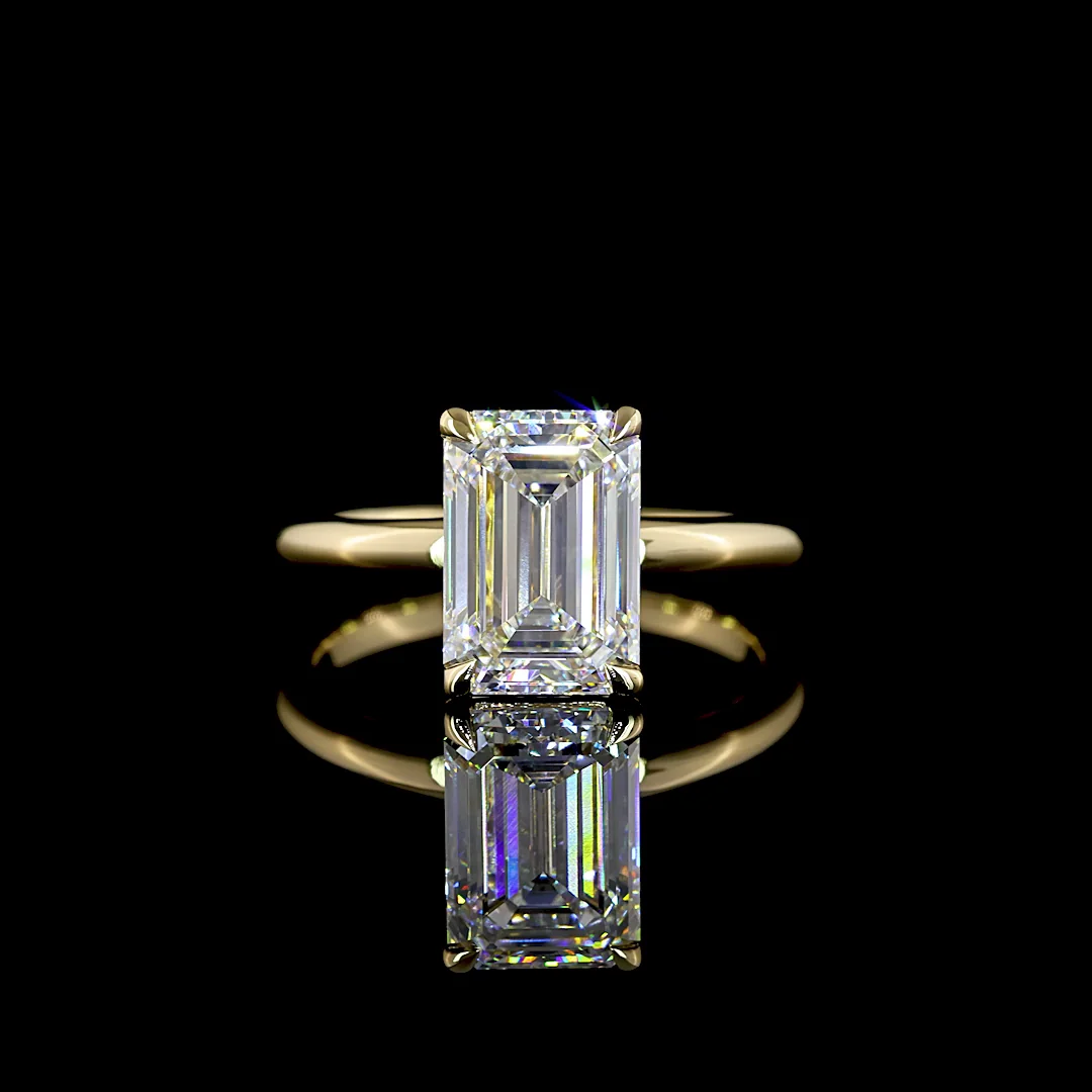 3.02 Cts 14k Yellow Gold Emerald Shape Solitaire Ring