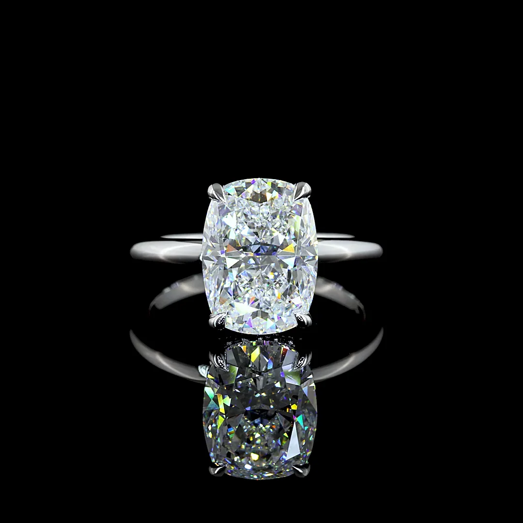 4.18 Cts 14k White Gold Cushion Brilliant Shape Hidden Halo Ring