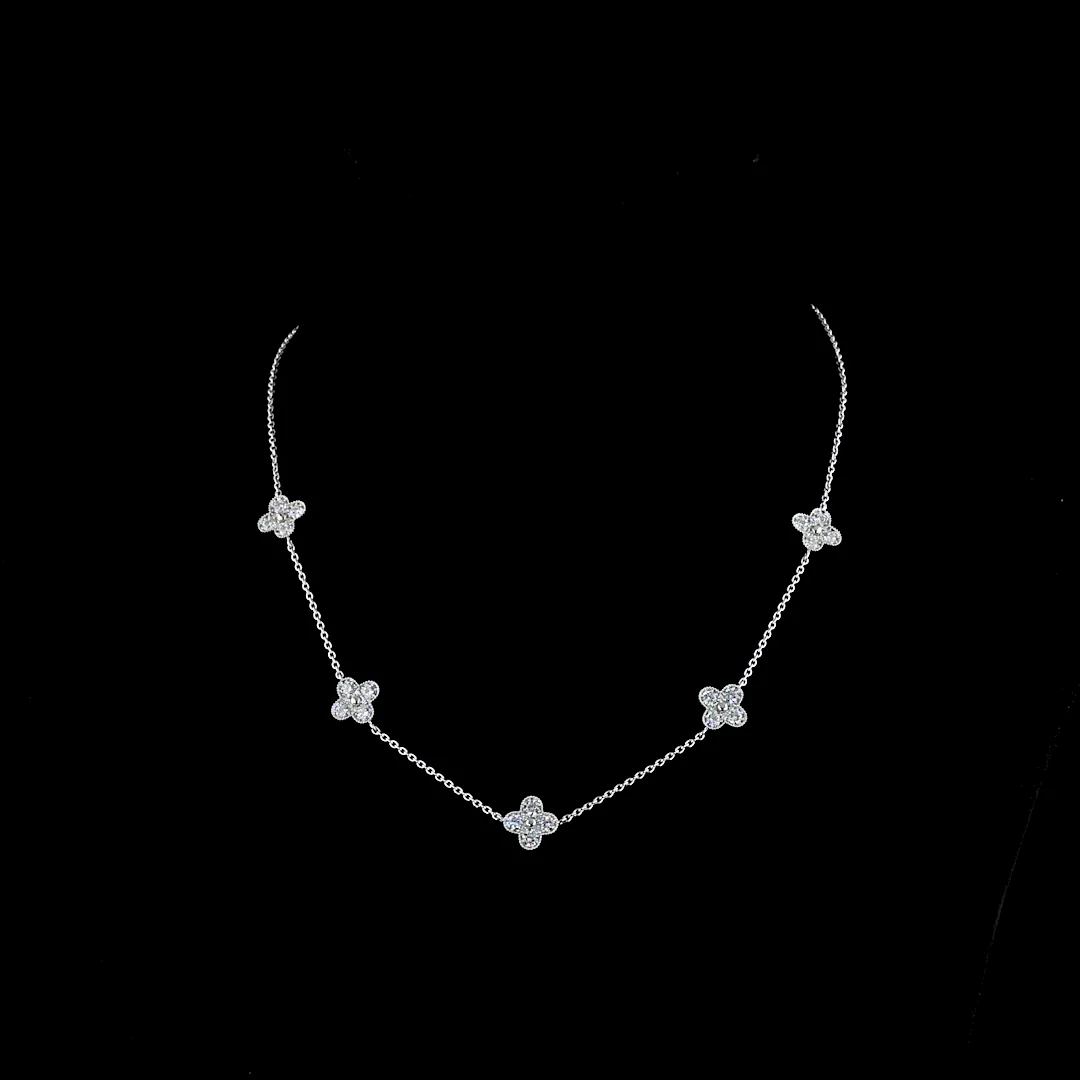 1.76 Cts 18k White Gold Round Shape Station Necklace