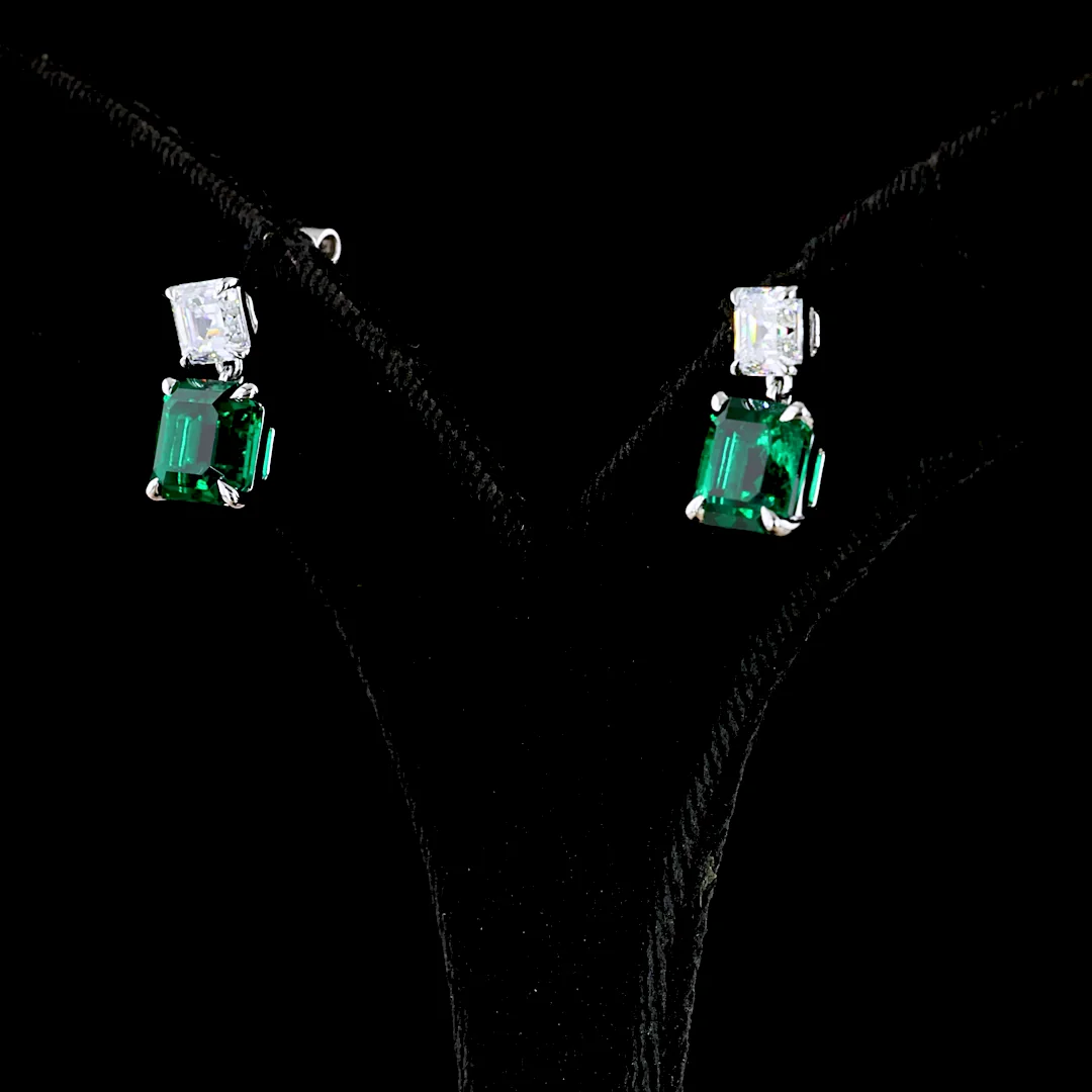5.75 Cts 14k White Gold Asscher Shape Hanging Earring