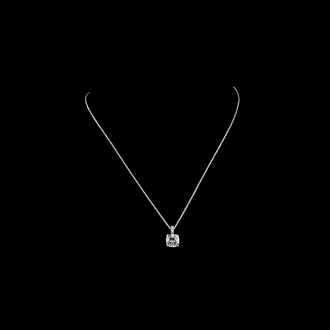 2.97 Cts 14k White Gold Cushion Brilliant Shape Pendant Pendant