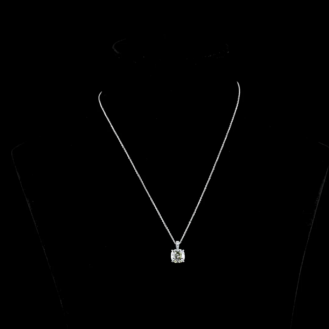 3.1 Cts 14k White Gold Cushion Brilliant Shape Pendant Pendant