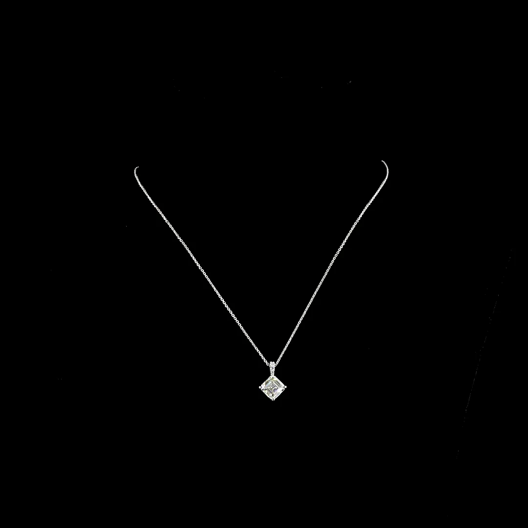 2.87 Cts 14k White Gold Asscher Shape Pendant Pendant