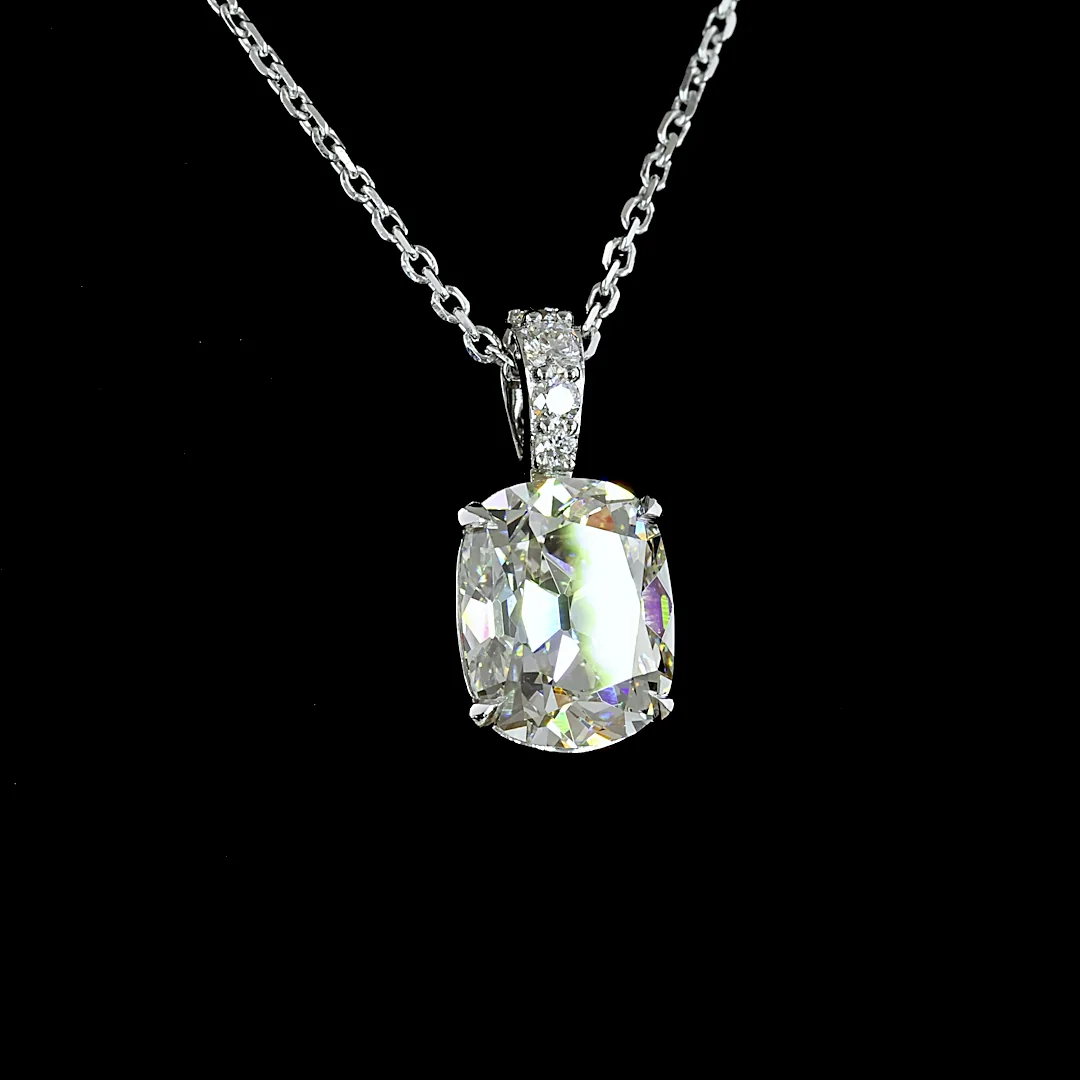 2.1 Cts 14k White Gold Antique Cushion Shape Pendant Pendant