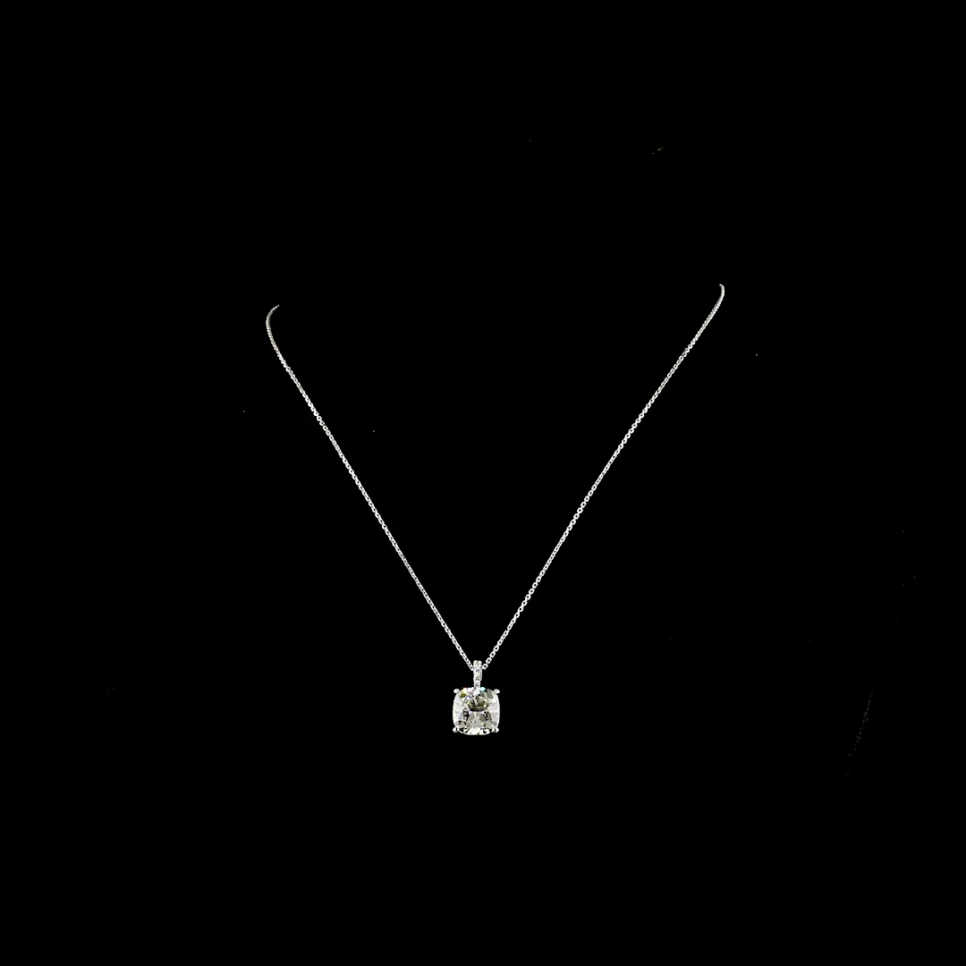 5.18 Cts 14k White Gold Cushion Modified Shape Pendant Pendant