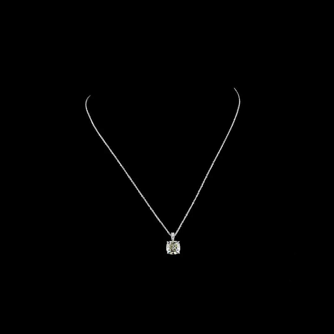 3.22 Cts 14k White Gold Square Antique Cushion Shape Pendant Pendant