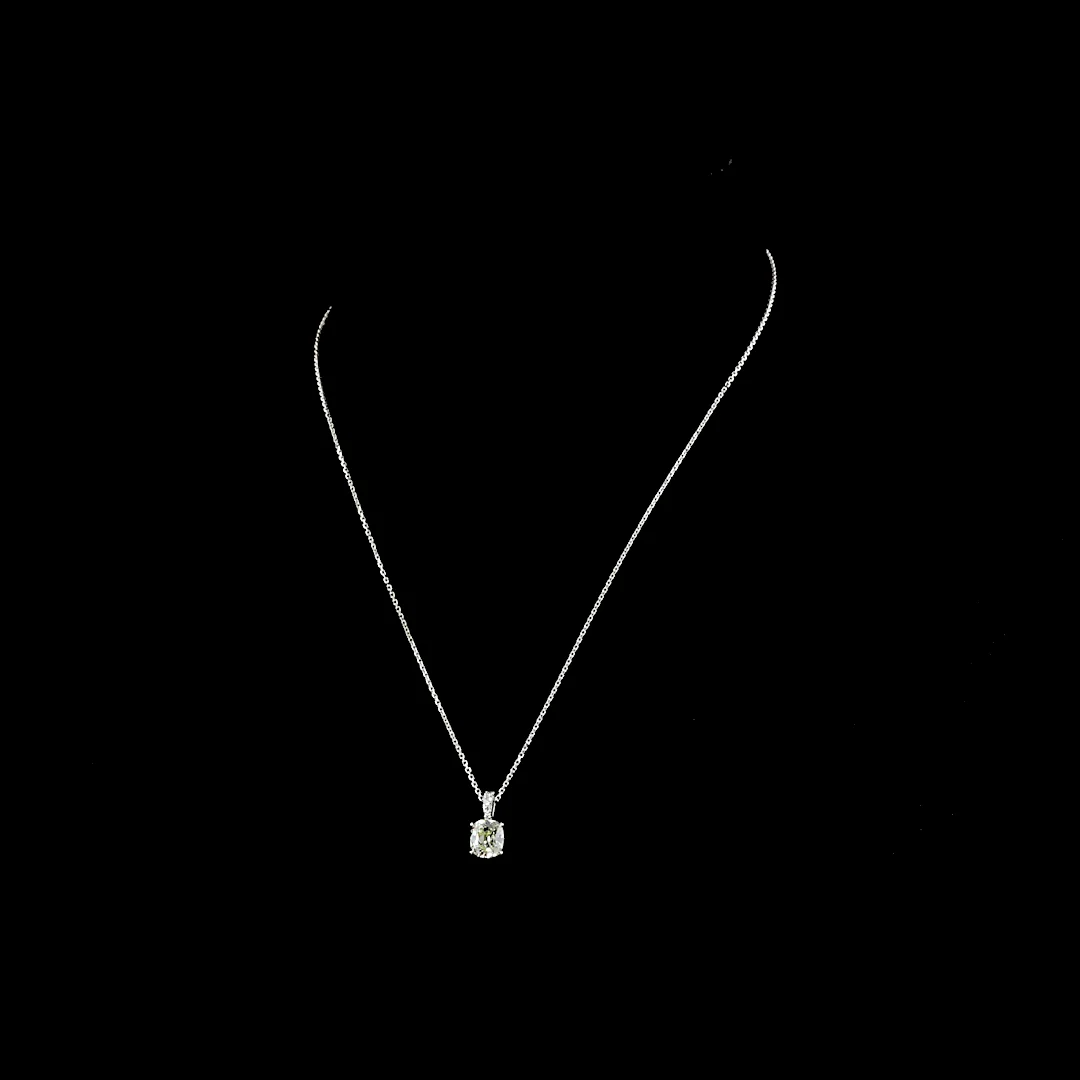 1.57 Cts 14k White Gold Antique Cushion Shape Pendant Pendant