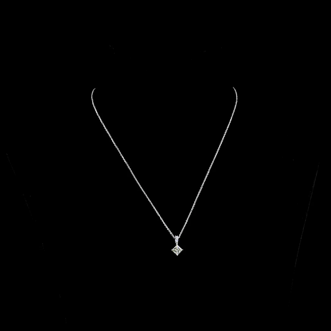 2.83 Cts 14k White Gold Princess Shape Pendant Pendant