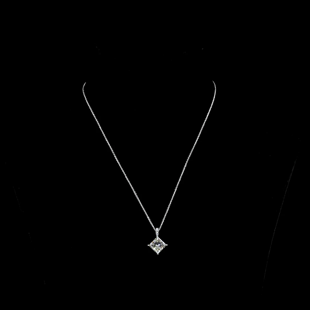 3.83 Cts 14k White Gold Princess Shape Pendant Pendant