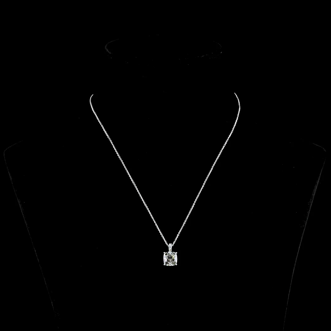 3.4 Cts 14k White Gold Cushion Modified Shape Pendant Pendant