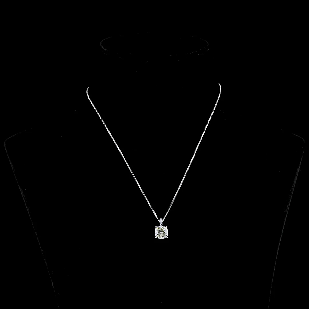 2.96 Cts 14k White Gold Cushion Modified Shape Pendant Pendant