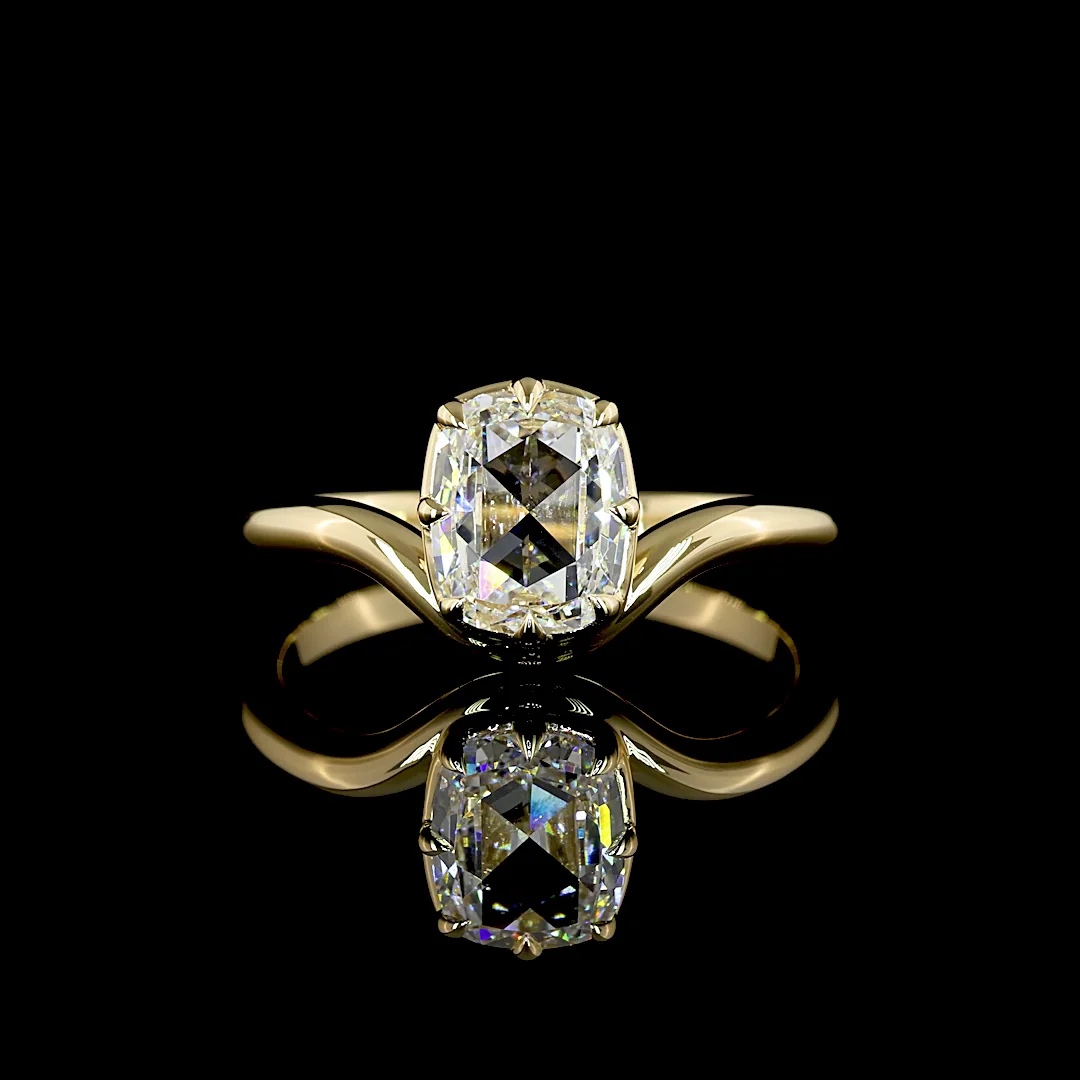 1.04 Cts 14k Yellow Gold Rose Cut Cushion Shape Solitaire Ring