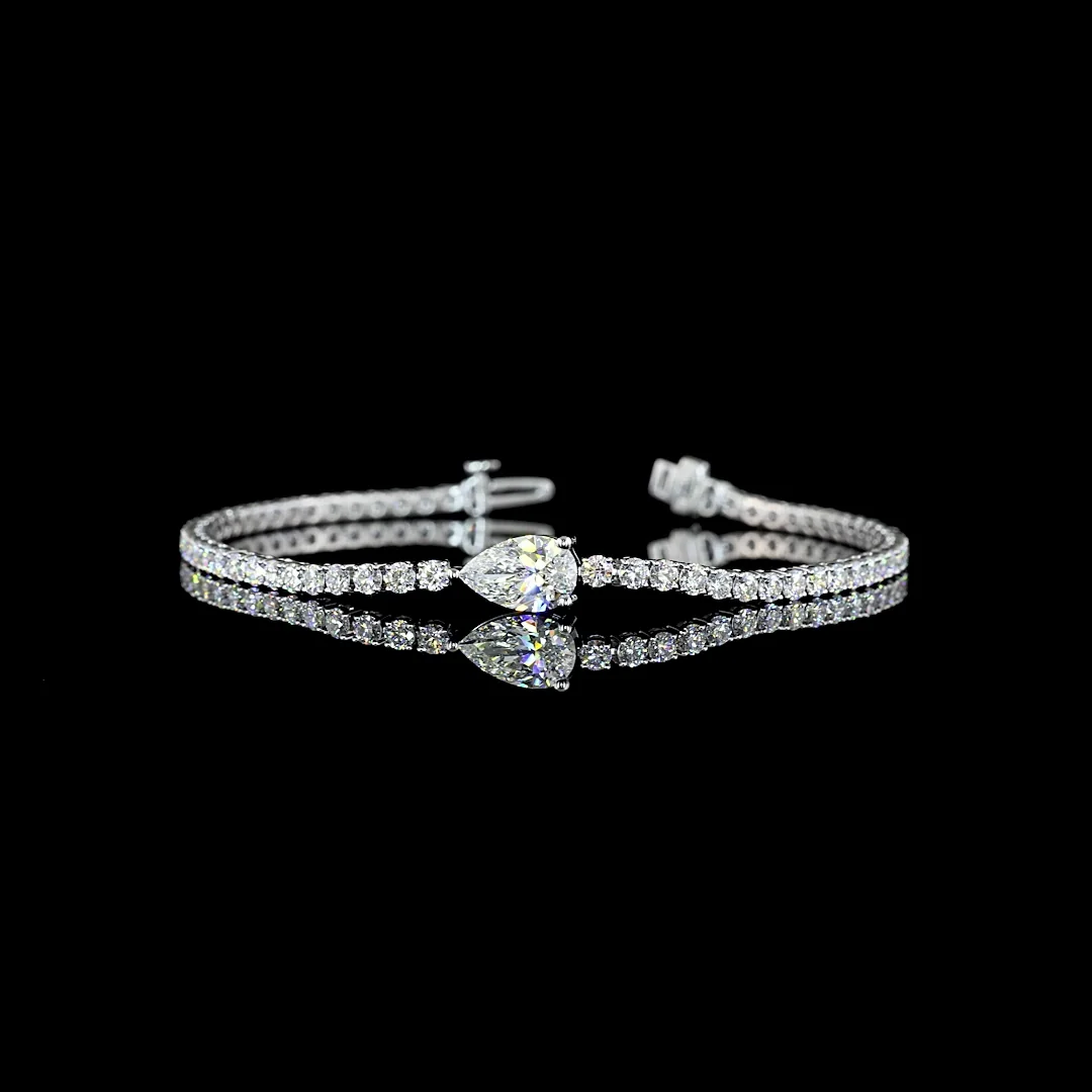 4.56 Cts 14k White Gold Pear Shape Station Line Tennis Bracelet