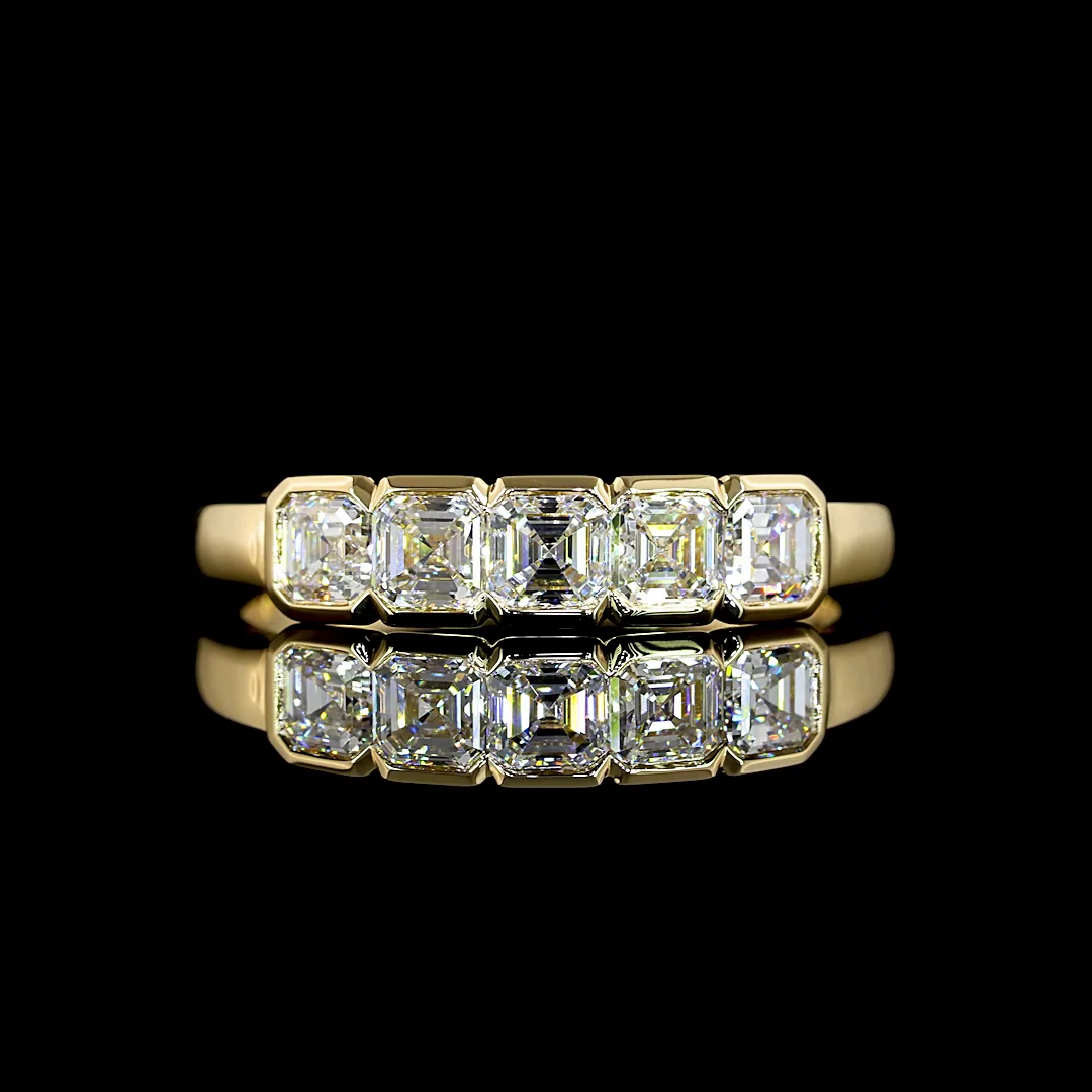 1.02 Cts 14k Yellow Gold Asscher Shape 5 Stones Eternity Band