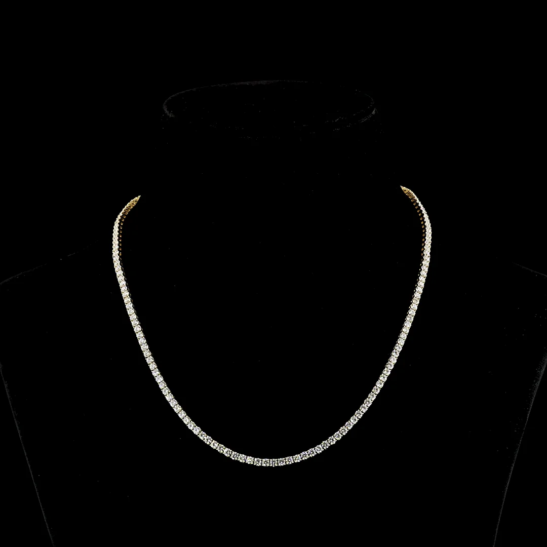 10.04 Cts 14k Yellow Gold Round Shape Tennis Necklace
