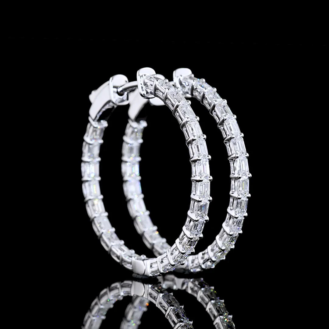 1.92 Cts 14k White Gold Emerald Shape Hoops Earring