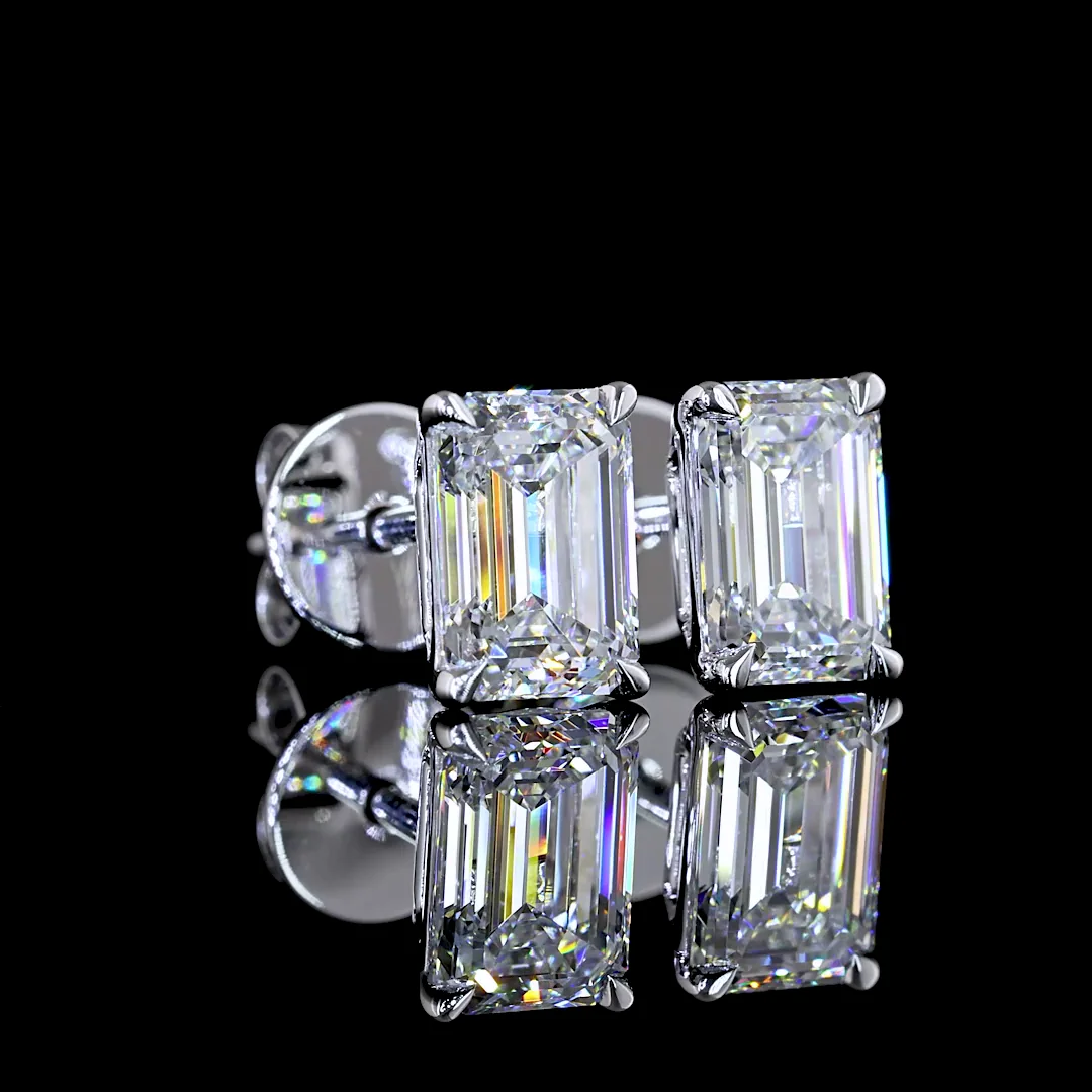 1.51 Cts 14k White Gold Emerald Shape Studs Earring