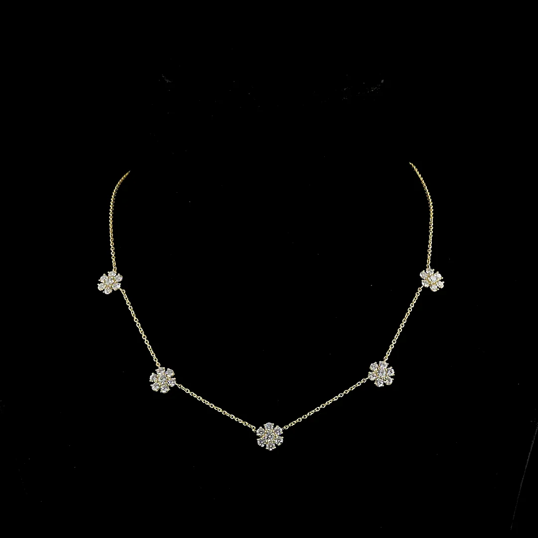 2.88 Cts 18k Yellow Gold Round Shape Station Necklace