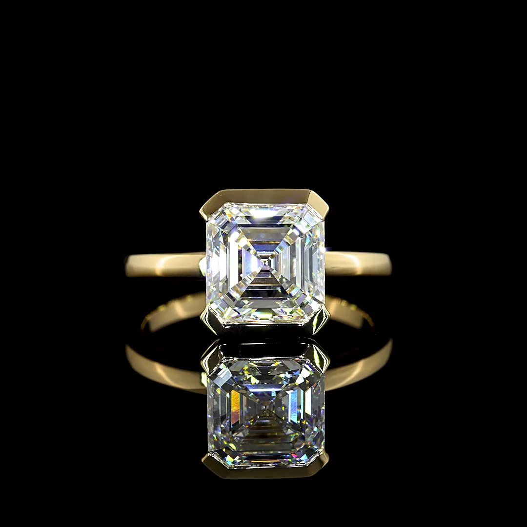 3.01 Cts 14k Yellow Gold Asscher Shape Solitaire Ring